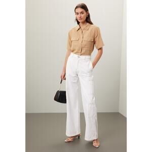 Hudson Cream High-Rise Welt Pocket Cargo Wide Leg Utility Jeans Size 28